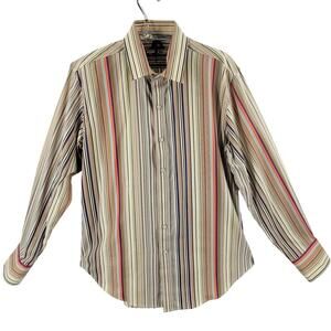 Robert Graham Mens Striped Dress Shirt Multicolor Classic Business Casual Core